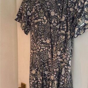 Brooks Brothers Navy Floral-Print Midi Dress
